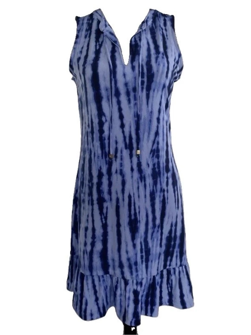 NWOT Michael Kors Women’s Blue Tie-Dye Swim Casual Dress V-neck Sz Sm Ruffle Hem